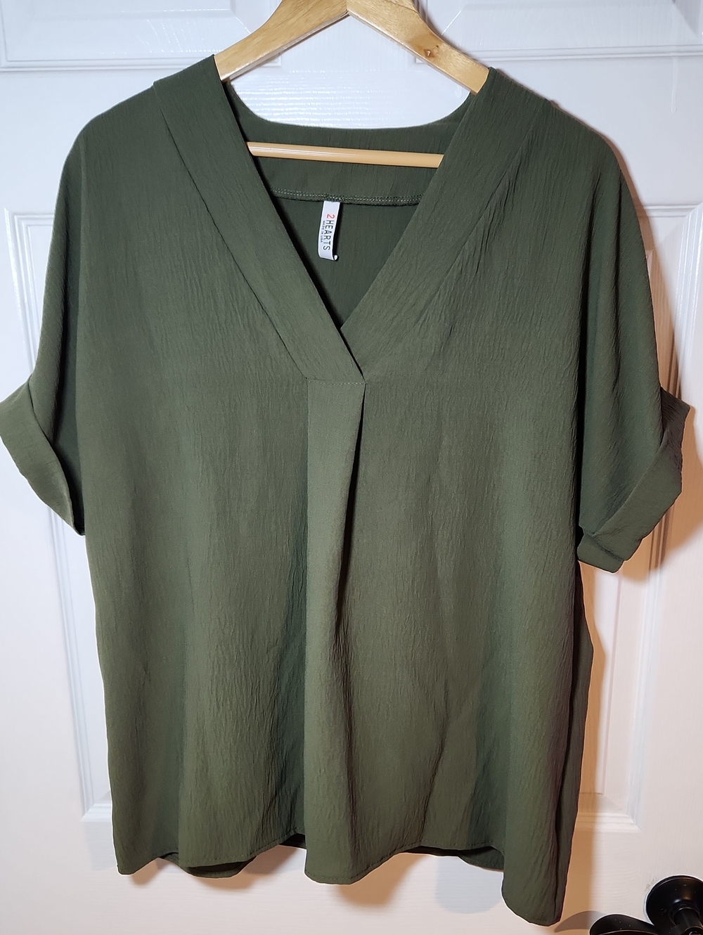 V-Neck Short Sleeve Top in Olive Green